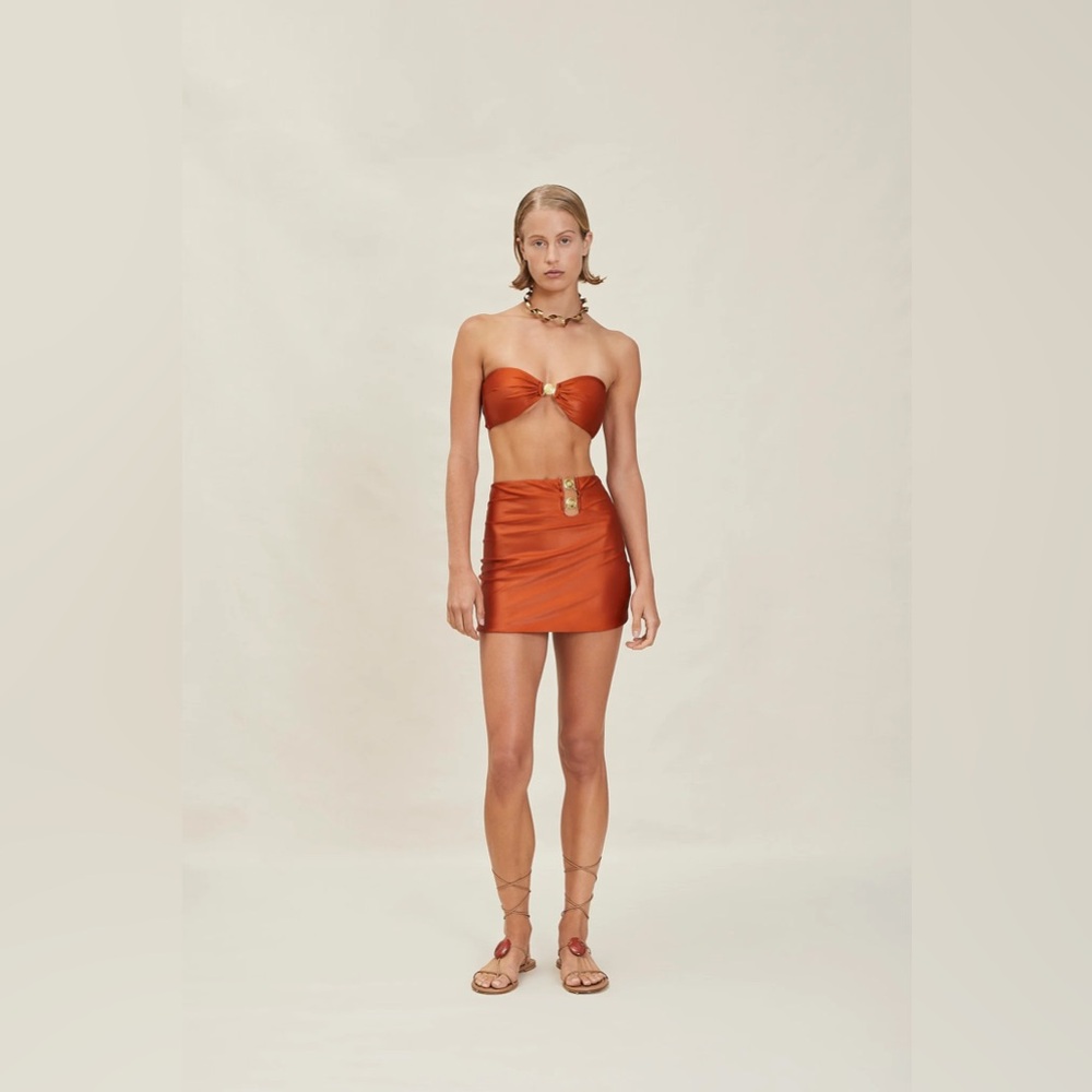 DEVON WINDSOR Rust Orange Bandeau Bikini Top and Mini Skirt Set xs 0
